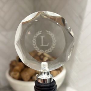 Pottery Barn bohemian glass bottle stoppers L initial. NWT.